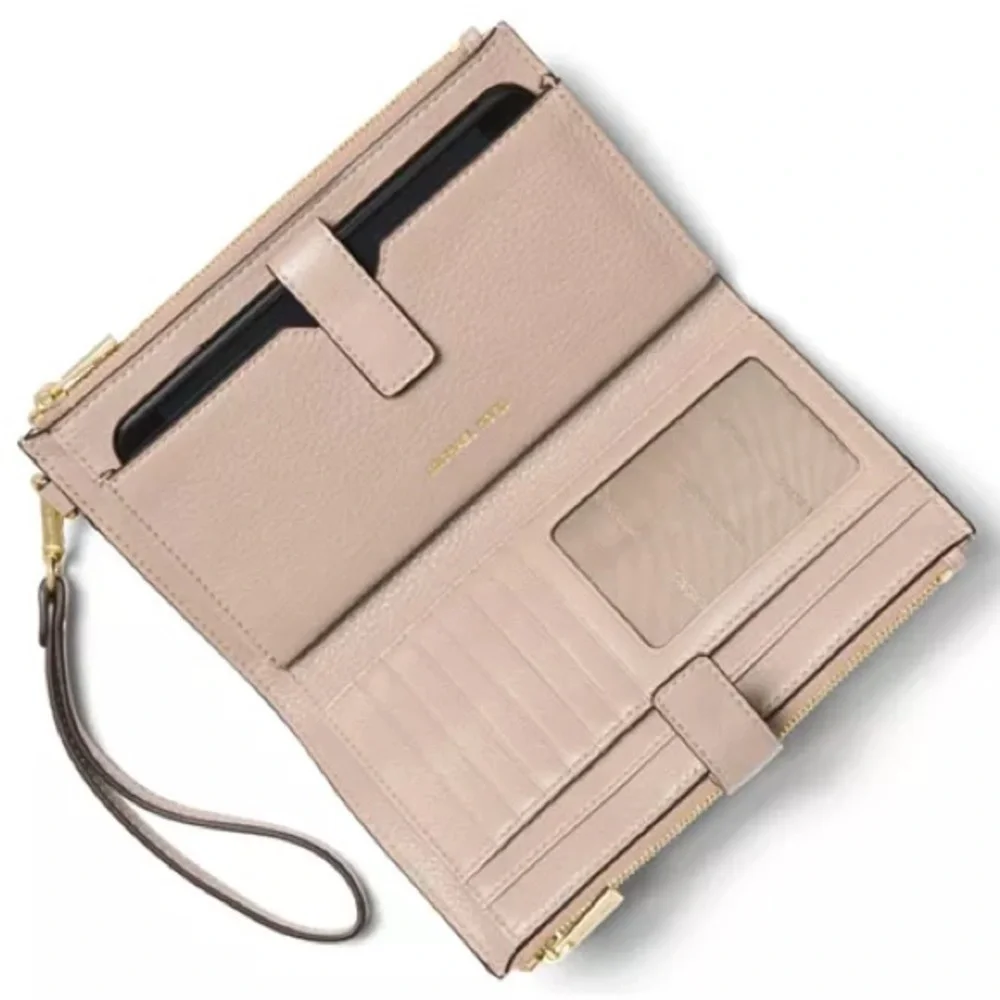 MICHAEL Michael Kors Adele Double Zip Pebble Leather Phone Wristlet Soft Pink